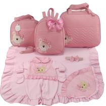 Kit bolsa maternidade 3 peças urso rosa + saida maternidade baby