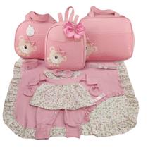 Kit bolsa maternidade 3 peças urso rosa + saida maternidade