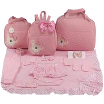 Kit bolsa maternidade 3 peças urso rosa + saida maternidade