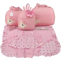 Kit bolsa maternidade 3 peças urso rosa + saida maternidade