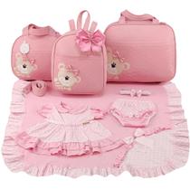 Kit bolsa maternidade 3 peças urso rosa + saida maternidade