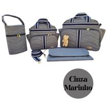 Kit Bolsa Maternidade 4 Peças Cinza com Marinho Luxo Faixa - 2728-2