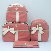 Kit Bolsa Maternidade 4 Peças Luxo Rose Laço - Isadora Baby