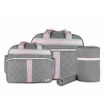 Kit Bolsa Maternidade 4 Peças Mescla Bolsa Grande + Bolsa Média + Frasqueira + Trocador Ref 1079 - Mave Baby Cor:Cinza C