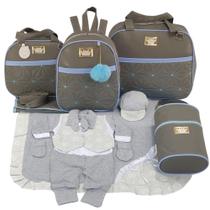 Kit bolsa maternidade 5 peças estrela cinza c/ azul + saida maternidade