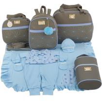 Kit bolsa maternidade 5 peças estrela cinza c/ azul + saida maternidade