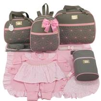 Kit bolsa maternidade 5 peças estrela cinza c/ rosa + saida maternidade