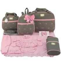 Kit bolsa maternidade 5 peças estrela cinza c/ rosa + saida maternidade