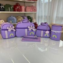 Kit Bolsa Maternidade 5 Peças Grande Impermeável + Mochila + Trocador Tema Arco-íris Bebê FJ Baby