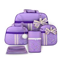 Kit Bolsa Maternidade 5 Peças Grande Impermeável + Mochila + Trocador Tema Borboletas FJ Baby