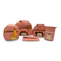 Kit Bolsa Maternidade 5 Peças Grande Impermeável + Mochila + Trocador Tema Savana FJ Baby