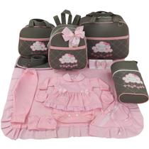Kit bolsa maternidade 5 peças nuvem cinza c/ rosa + saida maternidade Kit bolsa maternidade 5 peças nuvem cinza c/ rosa + saida maternidade