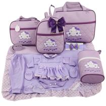 Kit bolsa maternidade 5 peças nuvem lilás + saida maternidade fofo