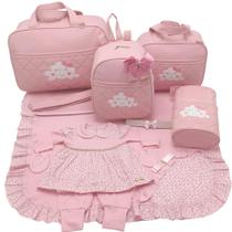 Kit bolsa maternidade 5 peças nuvem rosa + saida maternidade - Let Baby Bolsas De Maternidade