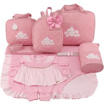 Kit bolsa maternidade 5 peças nuvem rosa + saida maternidade