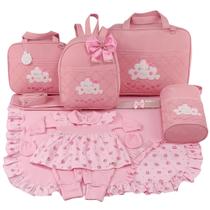 Kit bolsa maternidade 5 peças nuvem rosa + saida maternidade menina