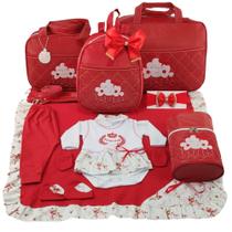 Kit bolsa maternidade 5 peças nuvem vermelha + saida maternidade fofo menina
