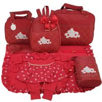 Kit bolsa maternidade 5 peças nuvem vermelha + saida maternidade menina