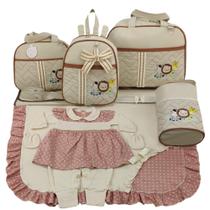 Kit bolsa maternidade 5 peças safari baby bege + saida maternidade menina