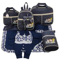 Kit bolsa maternidade 5 peças safari baby marinho + saida maternidade