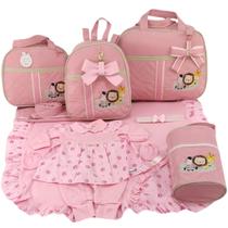 Kit bolsa maternidade 5 peças safari baby rosa + saida maternidade