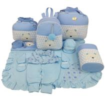 Kit bolsa maternidade 5 peças urso chevron azul + saída maternidade