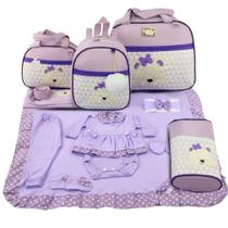 Kit bolsa maternidade 5 peças urso chevron lilas + saída maternidade