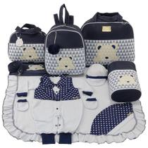 Kit bolsa maternidade 5 peças urso chevron marinho + saída maternidade