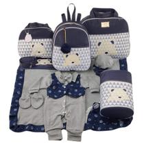 Kit bolsa maternidade 5 peças urso chevron marinho + saída maternidade