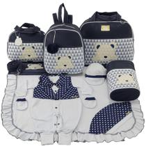 Kit bolsa maternidade 5 peças urso chevron marinho + saída maternidade