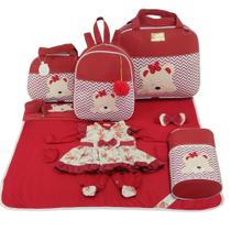 Kit bolsa maternidade 5 peças urso chevron menina + saída maternidade baby