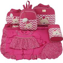 Kit bolsa maternidade 5 peças urso chevron pink + saída maternidade
