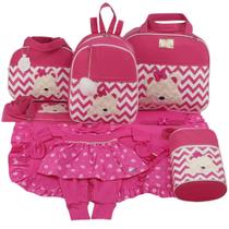 Kit bolsa maternidade 5 peças urso chevron pink + saída maternidade