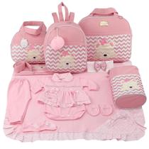 Kit bolsa maternidade 5 peças urso chevron rosa + saída maternidade