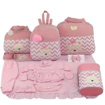 Kit bolsa maternidade 5 peças urso chevron rosa + saída maternidade