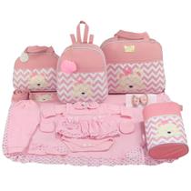 Kit bolsa maternidade 5 peças urso chevron rosa + saída maternidade - Let Baby Bolsas De Maternidade