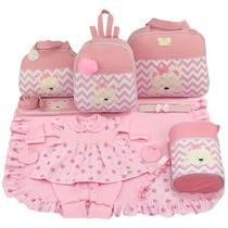 Kit bolsa maternidade 5 peças urso chevron rosa + saída maternidade