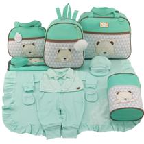 Kit bolsa maternidade 5 peças urso chevron verde + saida maternidade