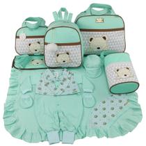 Kit bolsa maternidade 5 peças urso chevron verde + saída maternidade - LET BABY BOLSAS DE MATERNIDADE