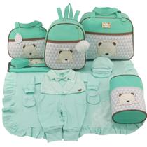 Kit bolsa maternidade 5 peças urso chevron verde + saída maternidade