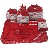 Kit bolsa maternidade 5 peças urso chevron vermelho + saída maternidade