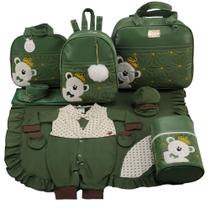Kit bolsa maternidade 5 peças urso imperador verde militar + saida maternidade