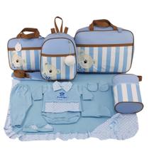 Kit bolsa maternidade 5 peças urso luxo azul + saida maternidade - LET BABY BOLSAS DE MATERNIDADE
