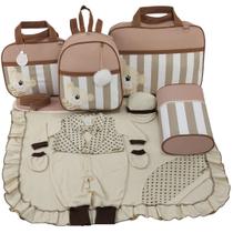 Kit bolsa maternidade 5 peças urso luxo nude + saida maternidade menino
