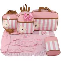 Kit bolsa maternidade 5 peças urso luxo rosa + saida maternidade