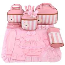 Kit bolsa maternidade 5 peças urso luxo rosa + saida maternidade menina Kit bolsa maternidade 5 peças urso luxo rosa + saida maternidade menina