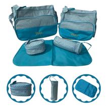 Kit Bolsa Maternidade Azul Bebe Meninos 05 PeÇas Com Trocador PortÁtil
