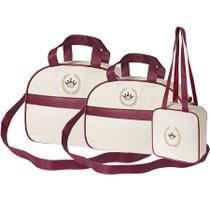 Kit Bolsa Maternidade Basic Palha e Bordô 3 Peças