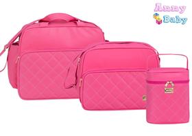 Kit Bolsa Maternidade Bolsa G, Bolsa P e Porta Mamadeira Luxo - Lilian Baby