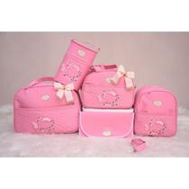 Kit bolsa maternidade borboleta 5 peças (rosa)